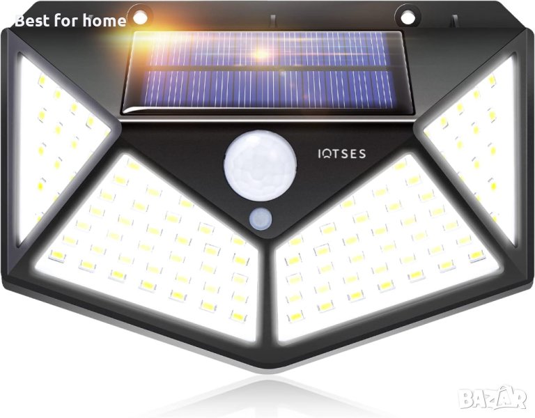 IOTSES Соларни охранителни светлини за открито, надстроени 100 LED 270° сензор за движение, снимка 1