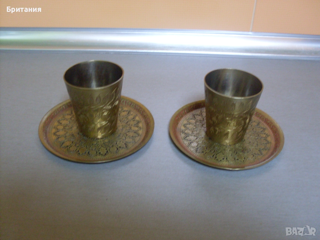 Бронзови чашки и подложки- комплект., снимка 1