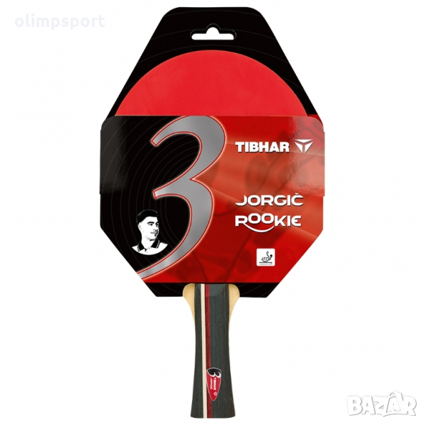хилка за тенис  на маса нова tibhar  ROOKIE JORGIC  черна,червена гладки гуми 1,5мм play   ittf  сер, снимка 1