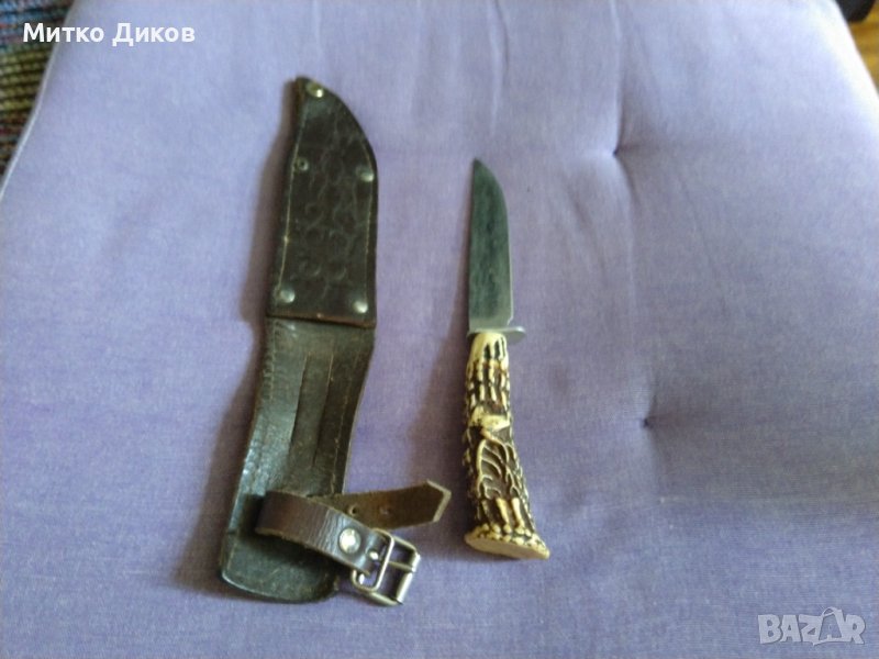 Fes Rostfrei немски нож от соца с калъф естествена кожа за колан 185х100мм, снимка 1