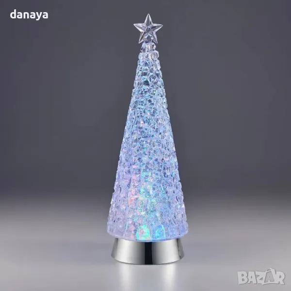 5427 Светеща коледна елха с въртящи се брокатени частици и Led светлини, 32 см, снимка 1