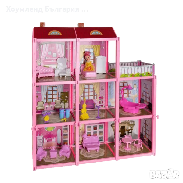 Голяма детска къща за кукли с мебели 156 части, снимка 1