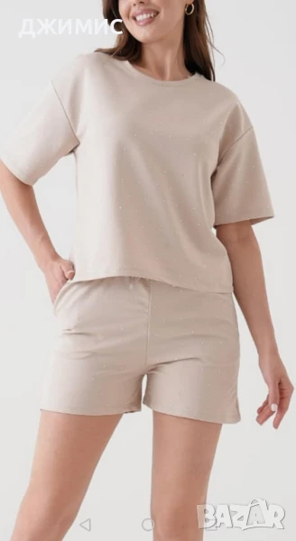 - 30 % спортно-ежедневен комплект с камъни цвят бежав, снимка 1