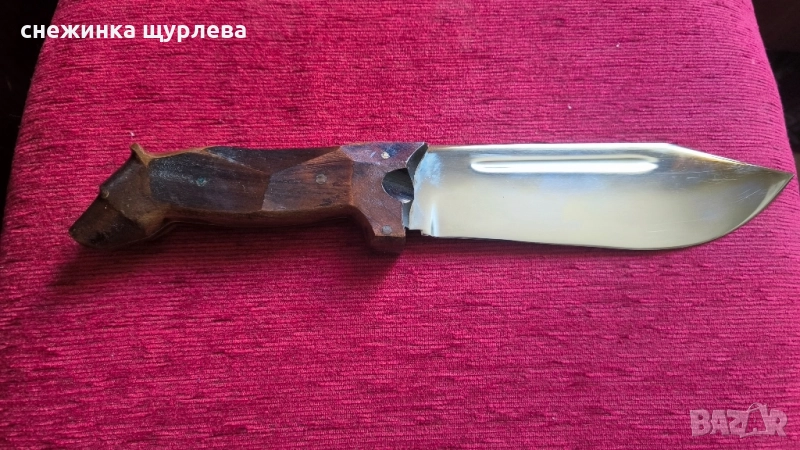 Ловджийски нож с дървена дръжка "Меча глава" ръчна изработка, снимка 1