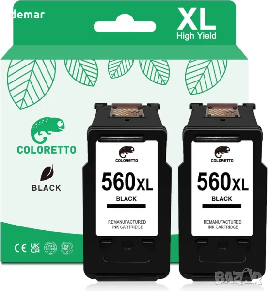 COLORETTO 2 бр черни касети с мастило за принтер PG-560XL за Canon Pixma TS5350 TS7450 TS5351 TS5352, снимка 1