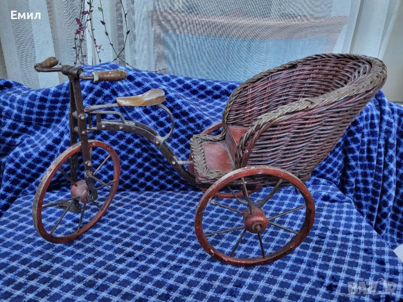 Антикварен велосипед рикша за кукли, снимка 1