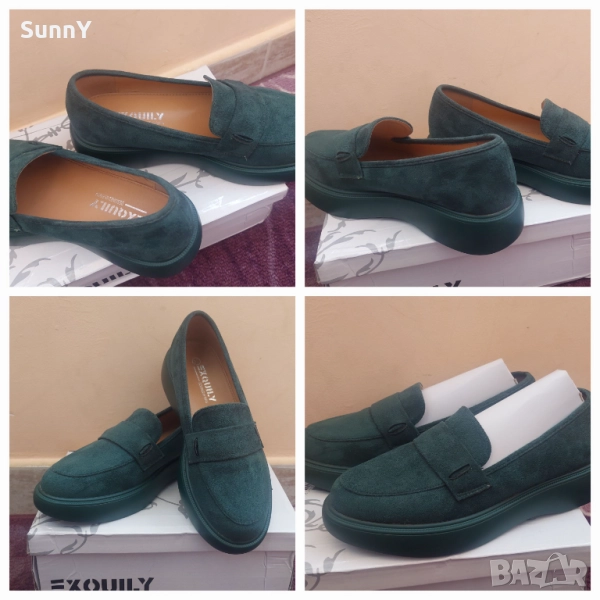 Зелени велурени мокасини, снимка 1