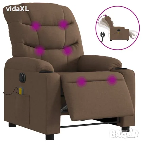 vidaXL Електрически масажен реклайнер стол, кафяв, текстил（SKU: 3206640）