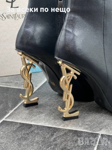 Yves Saint Laurent Дамски Черни Кожени Боти Със Златен Ток Код E877, снимка 4 - Дамски боти - 51815895