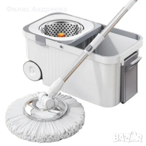 Въртящ се на 360° моп комплект, с центробежна кофа, неръждаема стомана, снимка 1