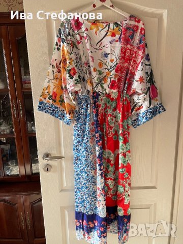 Дълга нова памук памучна елегантна ежедневна рокля тип кимоно широк ръкав флорален принт цветя , снимка 4 - Рокли - 41659723