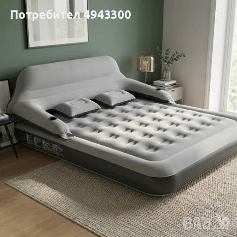 Надуваемо легло Queen Size с облегалка и възглавници – Луксозен комфорт за дом, къмпинг и гости, снимка 3 - Надуваеми легла - 56116781