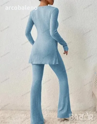 Ежедневен дамски плетен комплект от две части с тънка странична цепка, 5цвята , снимка 6 - Комплекти - 47453726