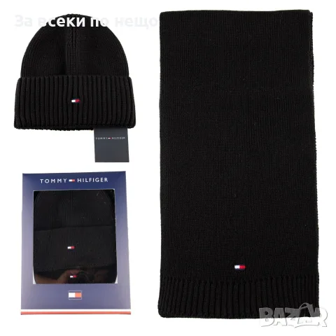 Tommy Hilfiger Луксозен Комплект Зимна Пухкава Шапка И Шал С Елегантно Лого Код SK2417