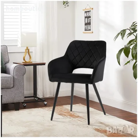 Комплект от 2 бр. трапезни столове, тип кресло - кадифе C-U-DC-B0198BL, снимка 5 - Столове - 49127142