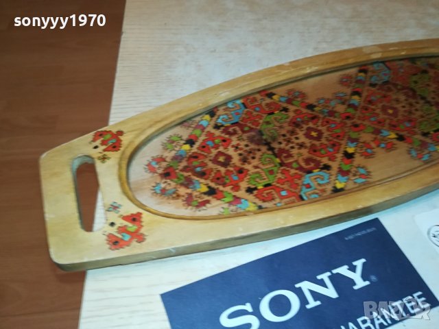 РЕТРО ПОДНОС ДЪРВО И СТЪКЛО 44Х15СМ 2806231700, снимка 3 - Антикварни и старинни предмети - 41385092