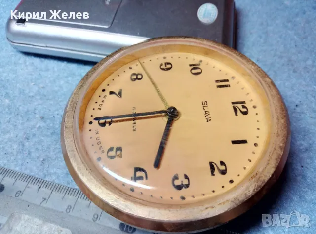 SLAVA 11 JEWELS MADE in USSR Стар КОЛЕКЦИОНЕРСКИ РУСКИ МЕХАНИЧЕН БУДИЛНИК СЛАВА 44054, снимка 3 - Антикварни и старинни предмети - 47695100