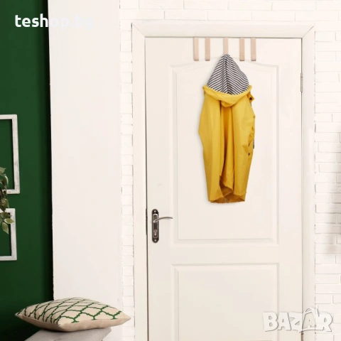 Комплект от 5 дървени закачалки за врати Relaxdays, снимка 2 - Закачалки - 53715989