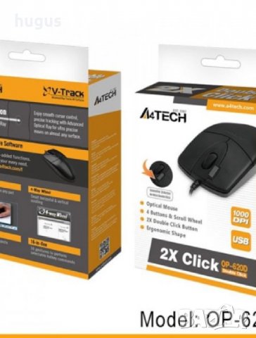 Мишка A4Tech Optical 2X Click Mouse OP-620D 1000 DPI USB- Black, снимка 1 - Клавиатури и мишки - 33803987