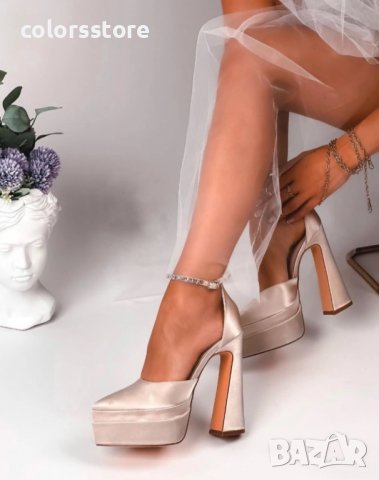 Сандали на ток - бежов сатен - VTS1