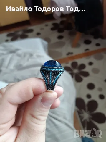 Бутиков сребърен пръстен ръчна изработка с голям аквамарин, снимка 3 - Пръстени - 48031132