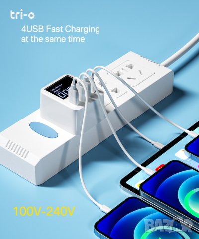 ASOMETECH 40W USB зарядно устройство 3 USB порта + 1 Type-c с LED дисплей QC3.0, снимка 6 - Оригинални зарядни - 42193651