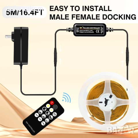 COB LED лента 2 м топло бяла 2700K с дистанционно, снимка 4 - Лед осветление - 51603332