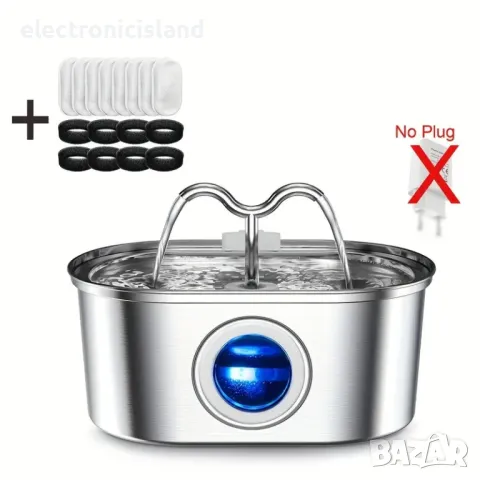 Автоматичен диспенсер поилка фонтан за животни, 3.2 л, неръждаема стомана, прозорец ниво на водата