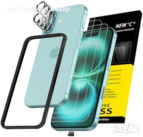 Нов комплект за Айфон 3x Стъклен протектор за iPhone 16 6.1 + 3x протектор за камера