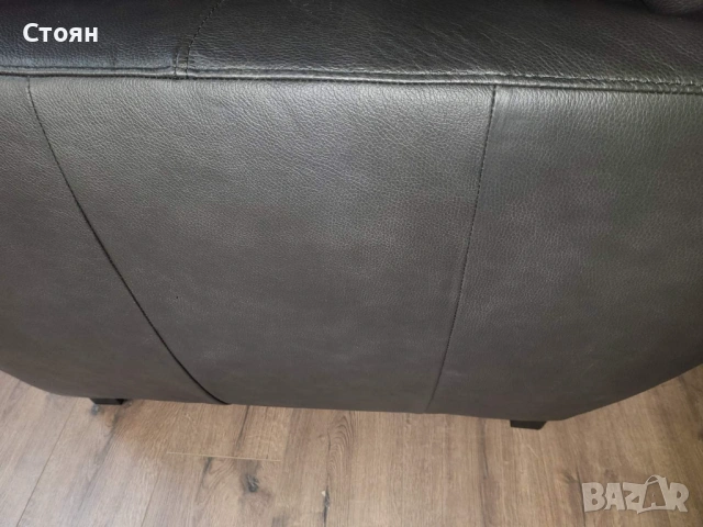 Черен кожен диван тройка Sona, снимка 3 - Дивани и мека мебел - 53730558