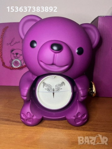 Сребърно колие с мече, роза и торбичка, рожден ден, годишнина, подарък, снимка 2 - Колиета, медальони, синджири - 51761482