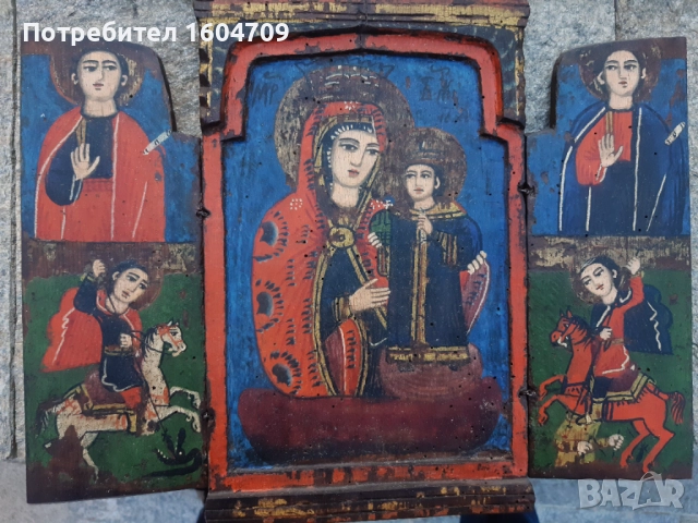 Домашна Стара Икона Триптих, снимка 2 - Икони - 52119122