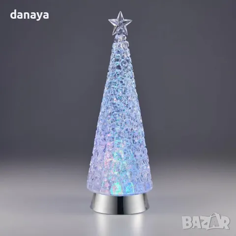 5427 Светеща коледна елха с въртящи се брокатени частици и Led светлини, 32 см