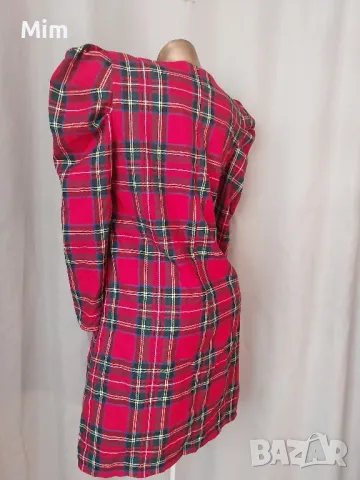 М/L Червена рокля каре с дълъг ръкав @, снимка 2 - Рокли - 48516867