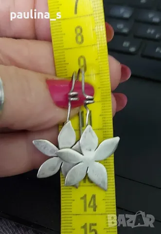 Vintage / Винтидж / Рядка находка / Сребърни обеци на върбило / Цветя / проба 950 , снимка 7 - Обеци - 49808878