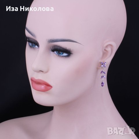 Сребърни обици с лилав сапфир, снимка 3 - Обеци - 41304046
