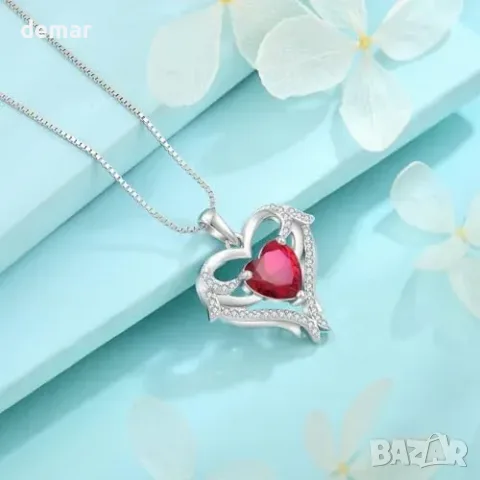 Сребърно колие FJ 925 със сърце, ангелски крила и кубичен цирконий, снимка 5 - Други стоки за дома - 56011790