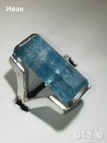 Сребърен пръстен с Аквамарин , снимка 3 - Пръстени - 48677086