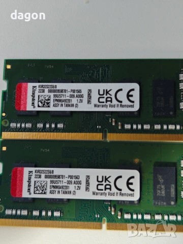 Памет Kingston 8GB, SODIMM, DDR4, PC4-25600, 3200MHz, CL22 KVR32S22S8/8