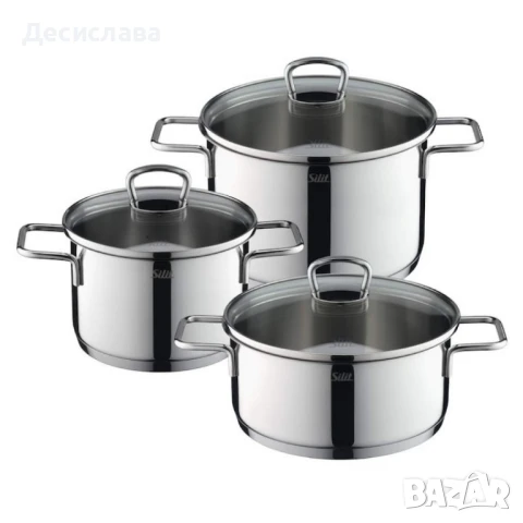 Комплект 3 тенджери Silit Alicante, Стъклени капаци, Сребърен, снимка 1