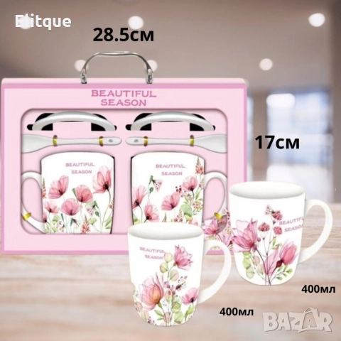 Комплект от 2 броя чашки с 2 броя лъжички, 400ML, снимка 3 - Чаши - 52898306