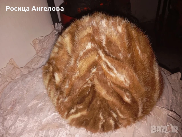 Винтидж дамска шапка с естествен косъм от естествена кожа 