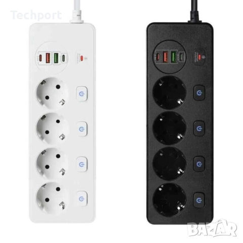 Разклониотел със защита 4 гнезда 2 USB 2 Type C fast charge