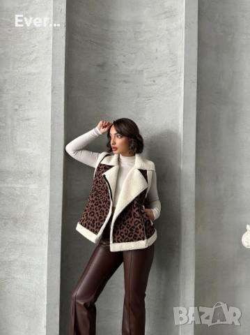 Елек с леопардов принт в кафяв цвят, снимка 3 - Елеци - 52320229