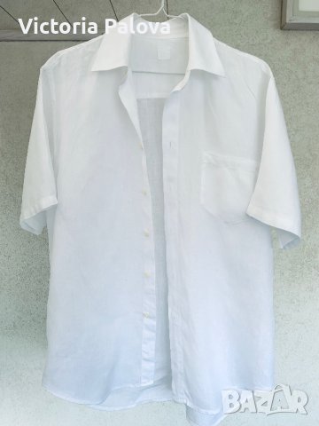 Лукс бяла ленена риза 120% LINO Италия, снимка 2 - Ризи - 41142342