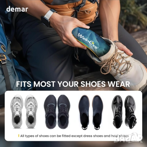 Стелки за висока поддръжка на свода за плантарен фасциит - 2 чифта стелки (M, зелени), снимка 6 - Други - 53657602