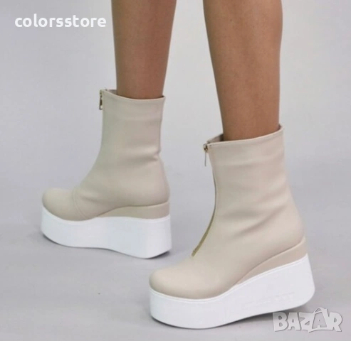 Боти на платформа - бежова кожа - LT40

