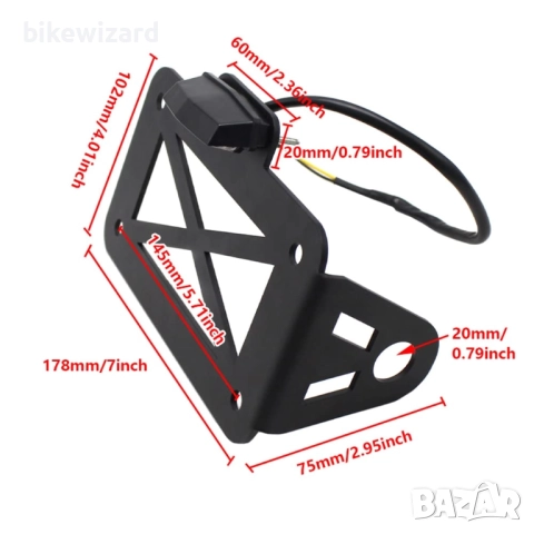 Baceyong Стойка за регистрационен номер на мотор със LED светлина НОВО, снимка 2 - Части - 51707897