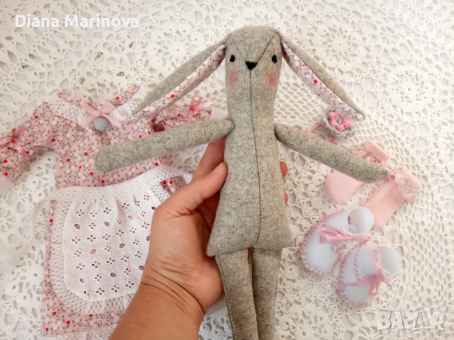 Зайче ръчна изработка с рокля и обувки, подарък за момиче, подарък за дете, снимка 8 - Други - 44603723