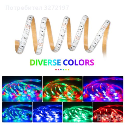RGB LED лента,3 метра, 60 светлини,дистанционно упр.,USB,Bluetooth,Smart APP Control, снимка 6 - Лед осветление - 41244836
